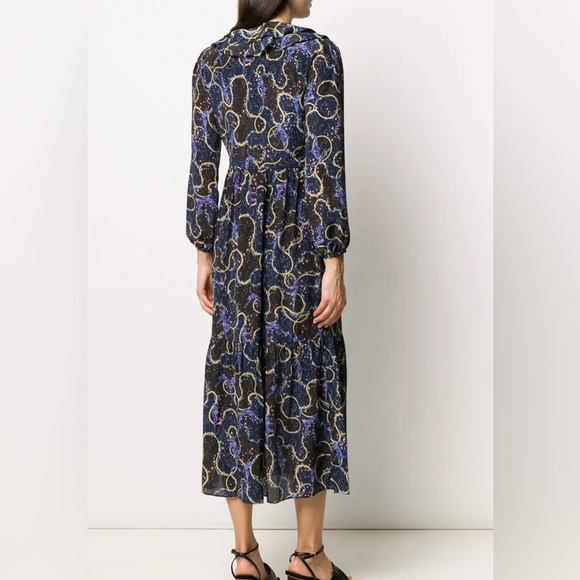 New! Saloni Ginny Midi Silk Crepe De Chine Dress in Cosmo Dancers 💫✨ US 4 NWT! - Picture 9 of 16